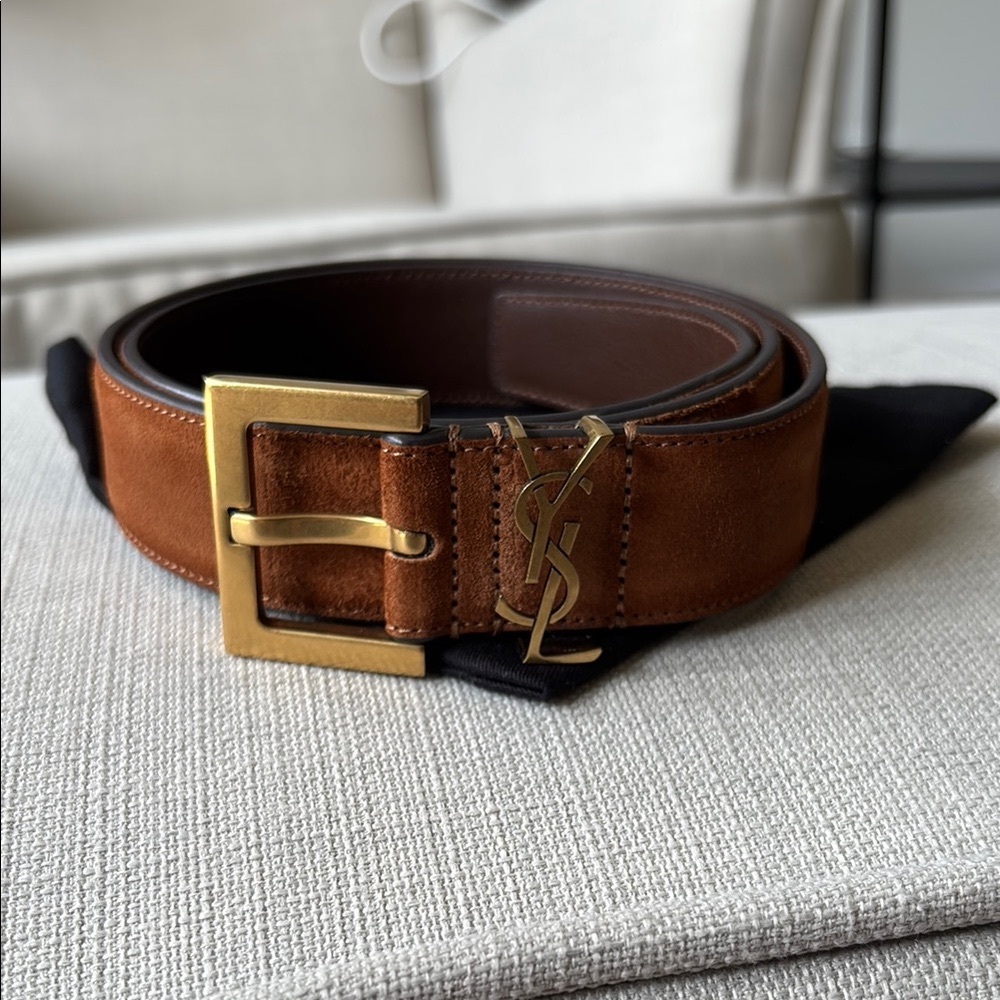 YSL Logo Suede Belt